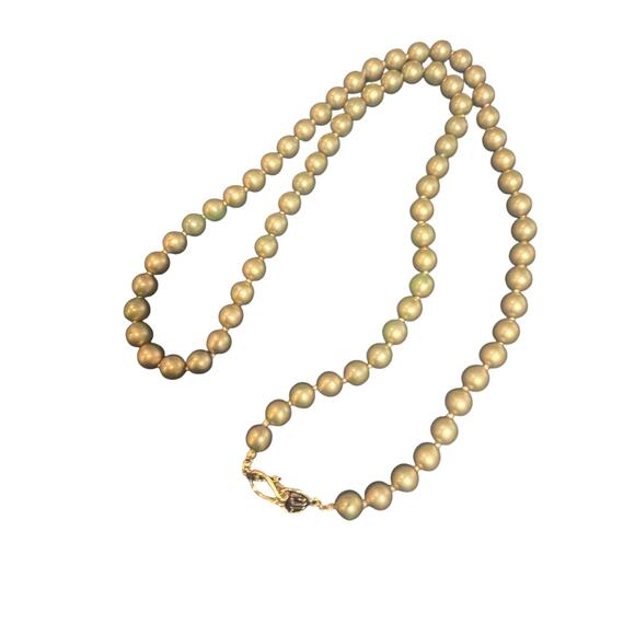 Collectible Kenneth Jay Lane Bronze Faux Pearl Necklace 34”  Signed - Picture 5 of 5